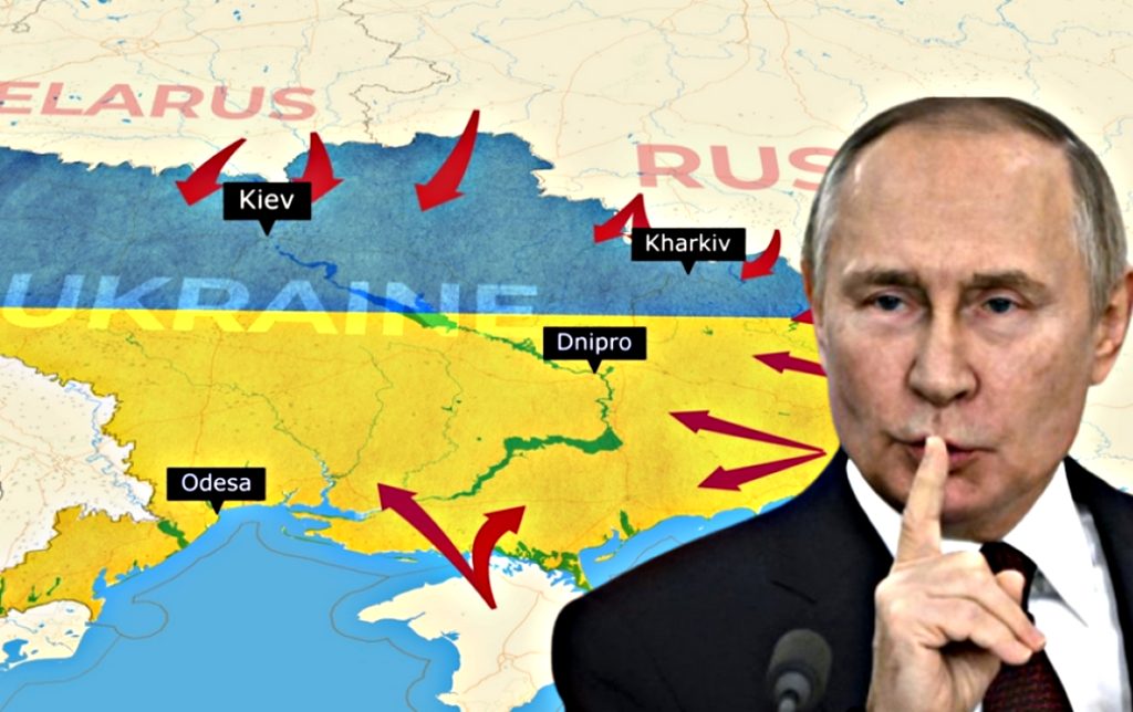 В ISW спростували брехню Путіна щодо неминучості краху лінії фронту в Україні Володимир Путін і карта України.