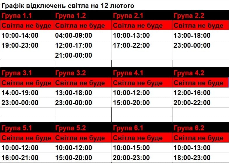Погодинні відключення світла у Тернопільській області 12 лютого: оновлений графік