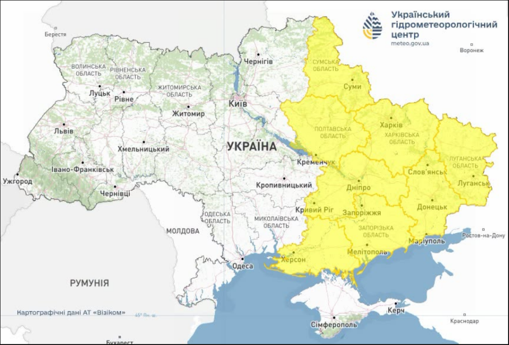 В Україні оголосили жовтий рівень небезпеки: які області накриють грози, град і шквали (КАРТА)